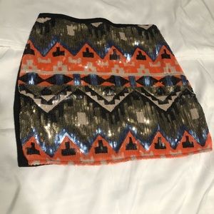 Sequin Aztec Print Fitted Skirt